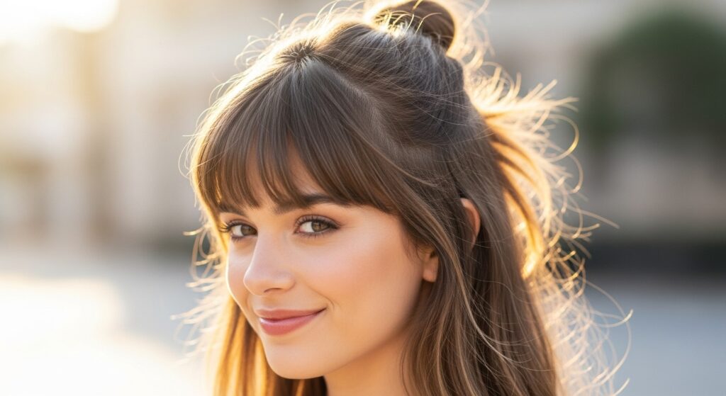 Wispy Bangs with Half-Up Hairstyle