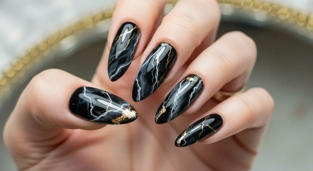 Black Marble Nails