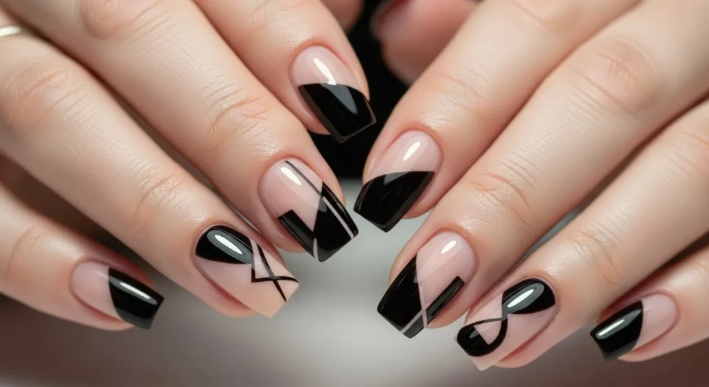 Black and Nude Negative Space Nails