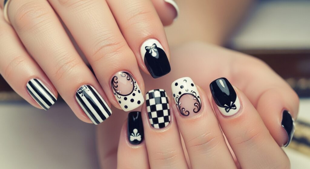 Black and White Contrast Nails