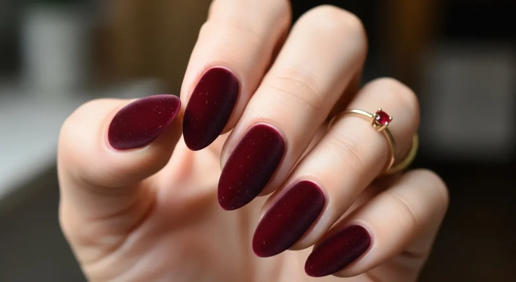 Burgundy Velvet Nails