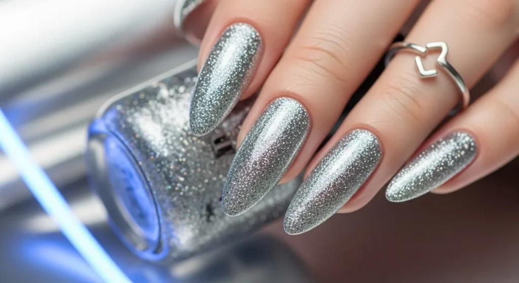 Silver glitter nails