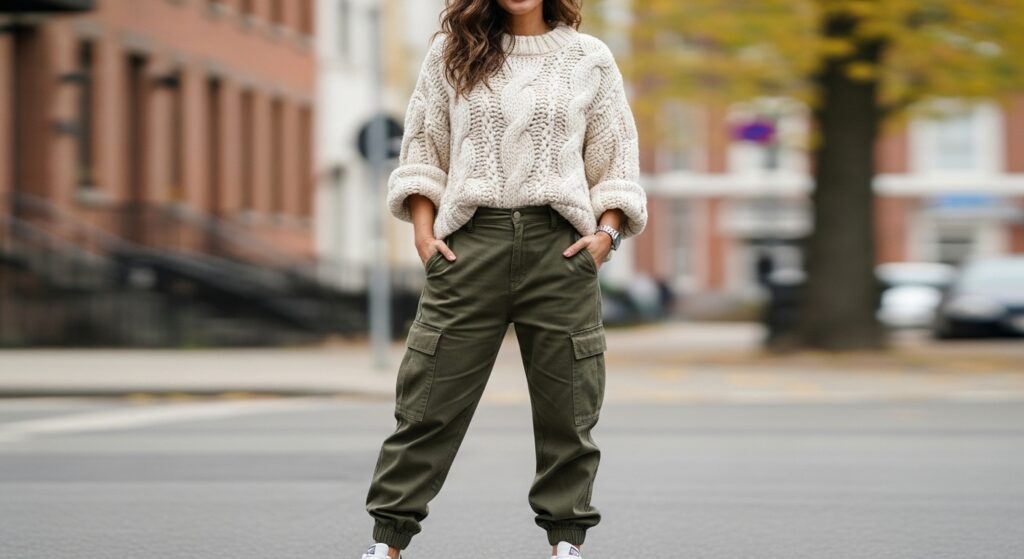 Chunky Sweater + Cargo Pants + Sneakers