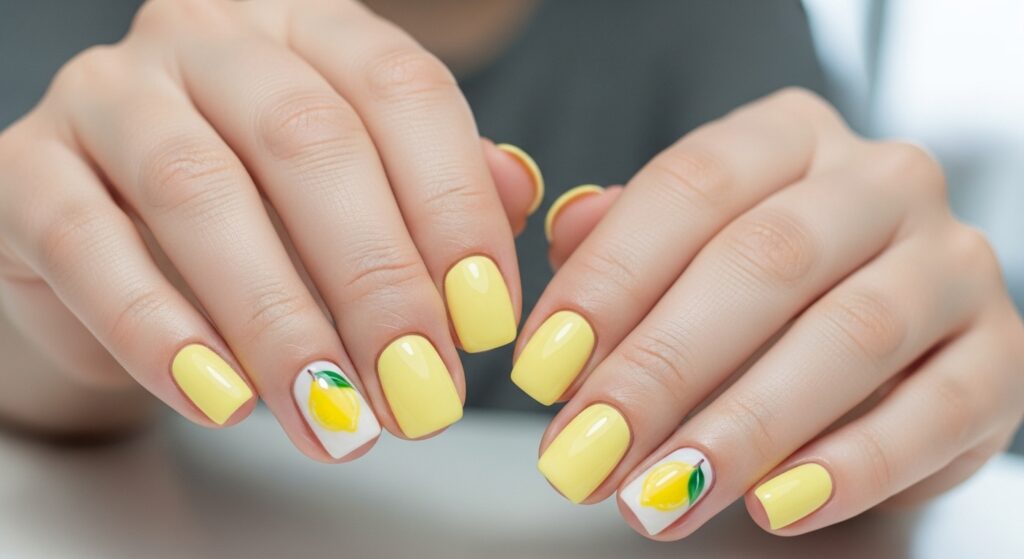Classic Lemon Accent Nails