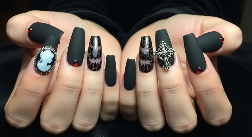 Coffin-Shaped Romantic Goth Nails