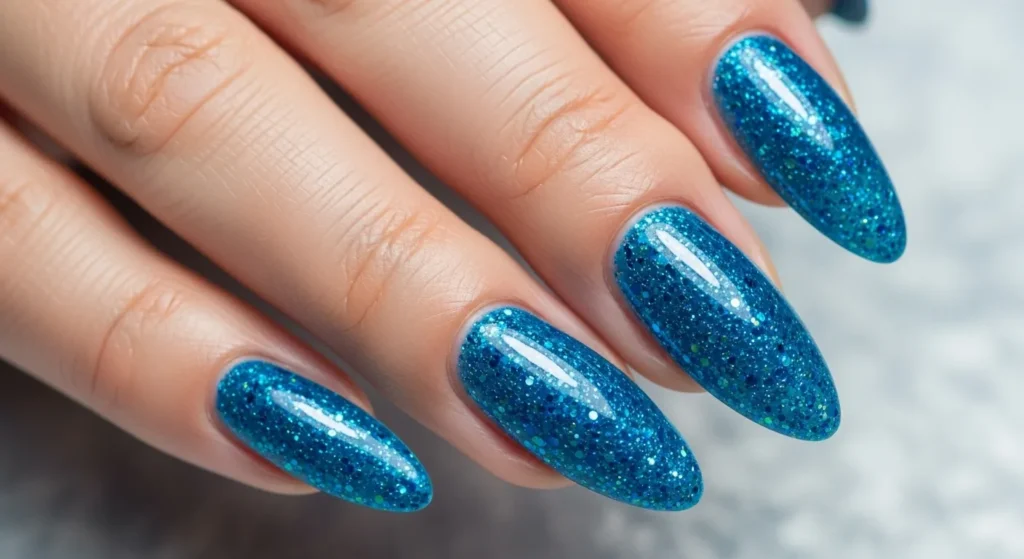 blue glitter nails