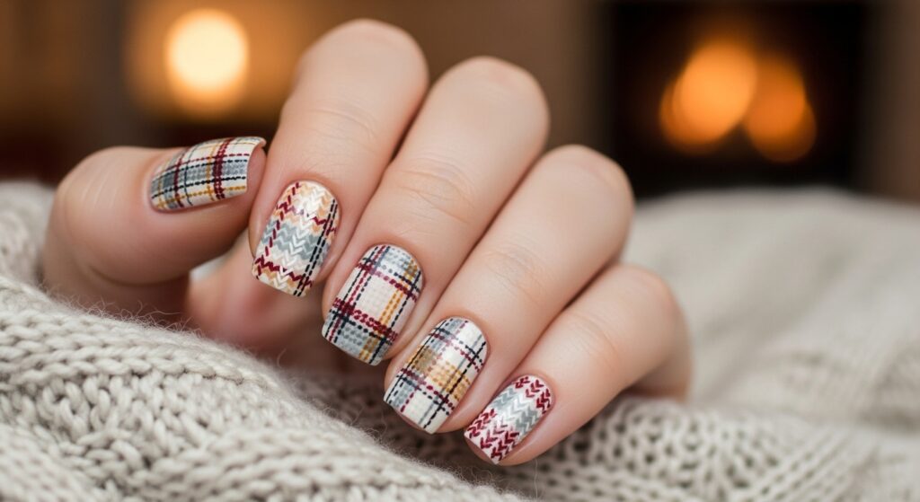 Cozy Sweater-Inspired Plaid Nails