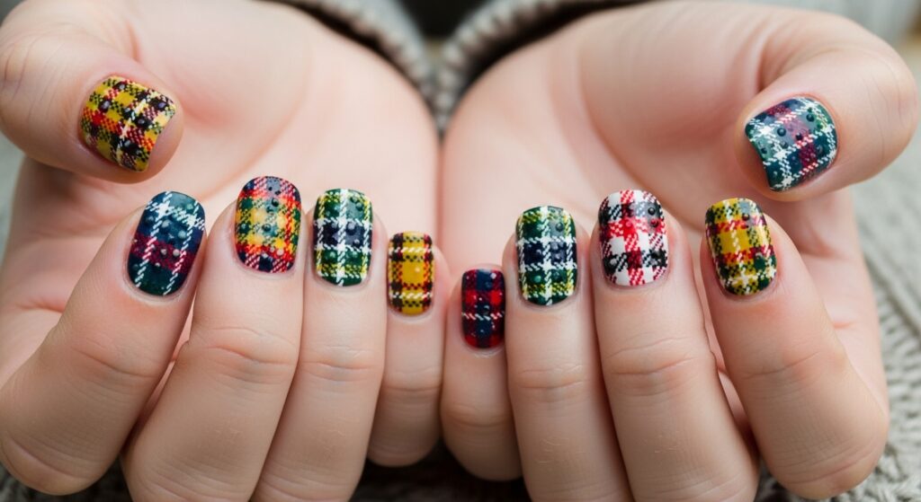 Cozy Sweater-Inspired Plaid Nails
