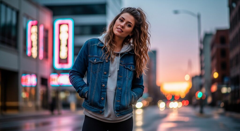 Denim Jacket + Hoodie + Leggings