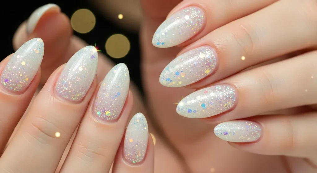 white glitter nails 