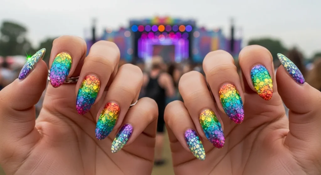 rainbow glitter nails