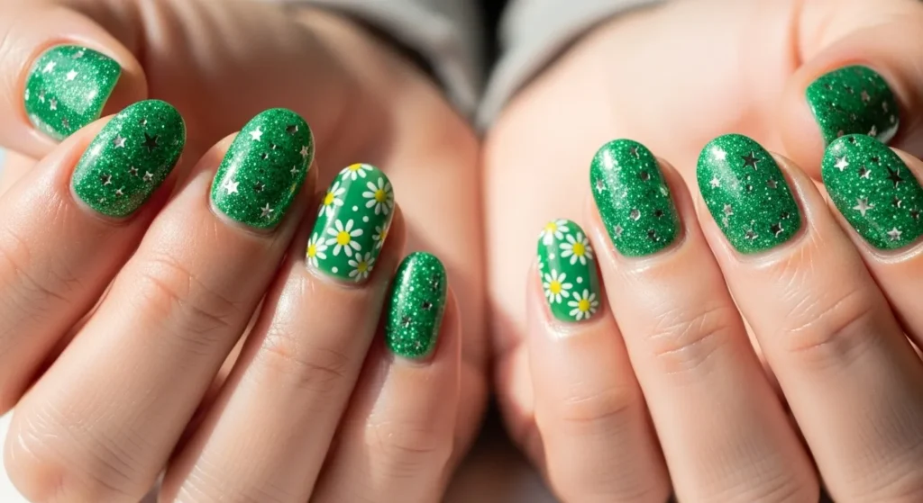 Green Glitter Nails