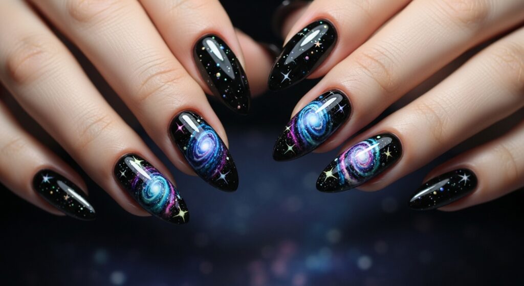 Galaxy or Celestial Dark Nails