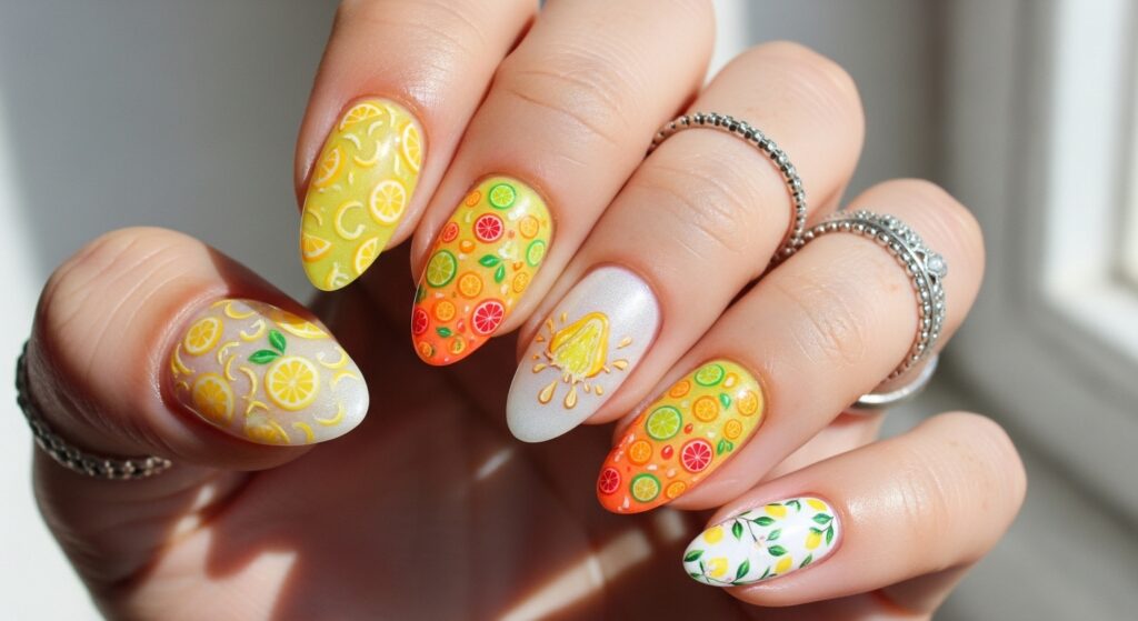 Lemon and Citrus Mix Nails