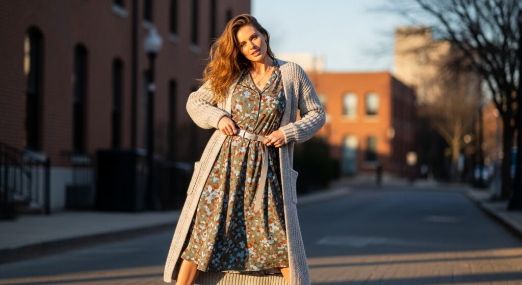 Long Cardigan + Belted Dress
