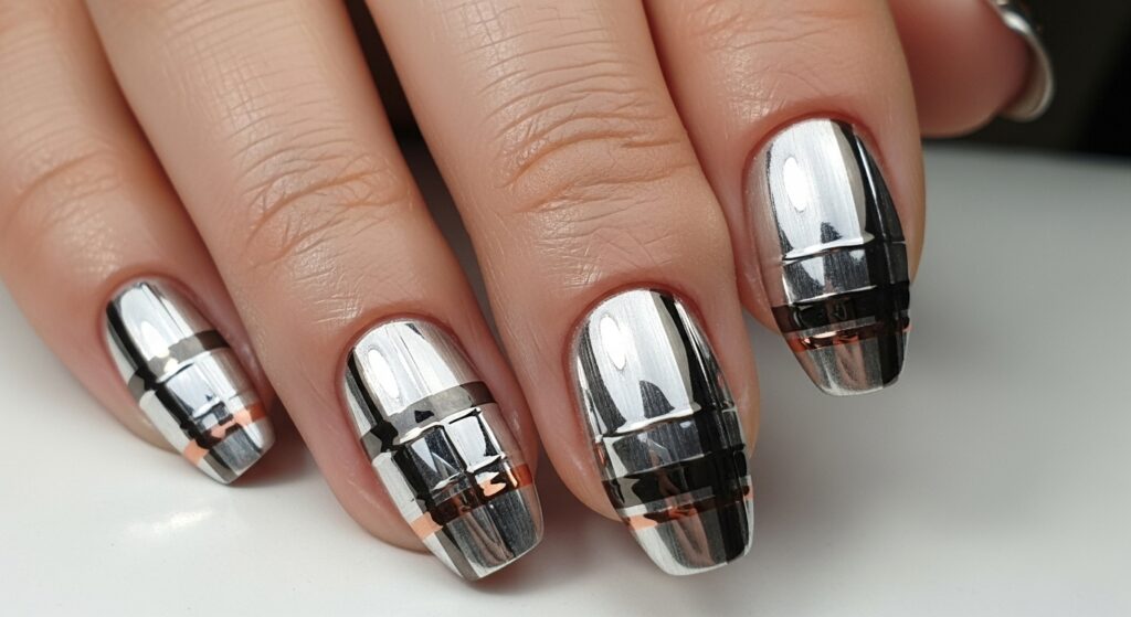 Metallic Plaid Nails