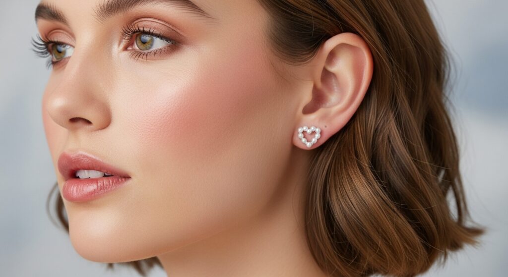 Minimalist Pearl Heart Stud Earrings