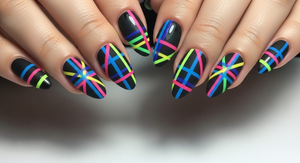 Modern Abstract Plaid Nails