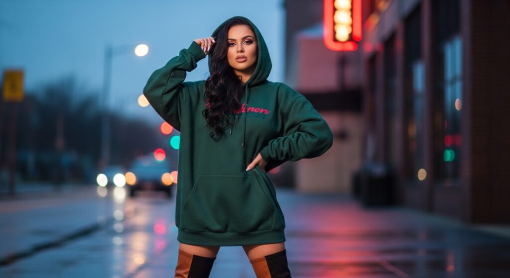 Oversized Hoodies with Thigh-High Boots