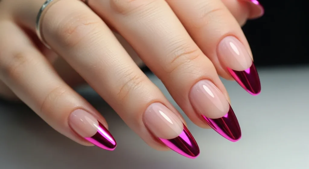 Pink Chrome French Tips