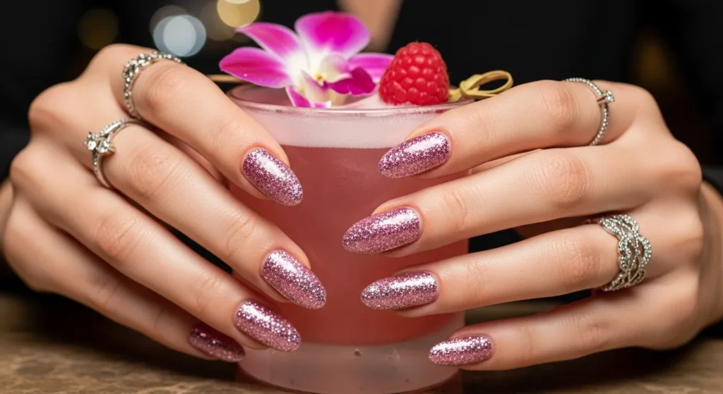 Pink Glitter Nails