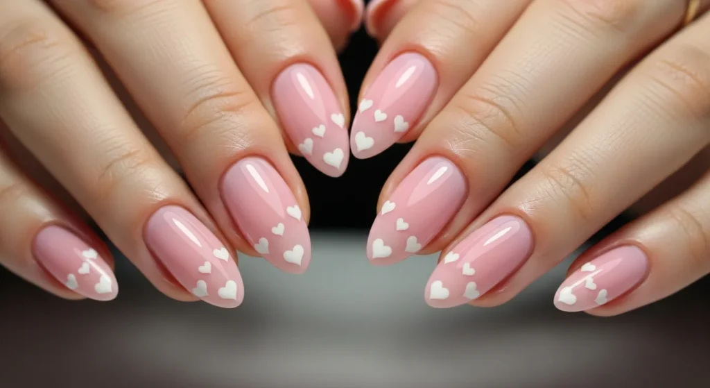 Pink Nails with Heart Details