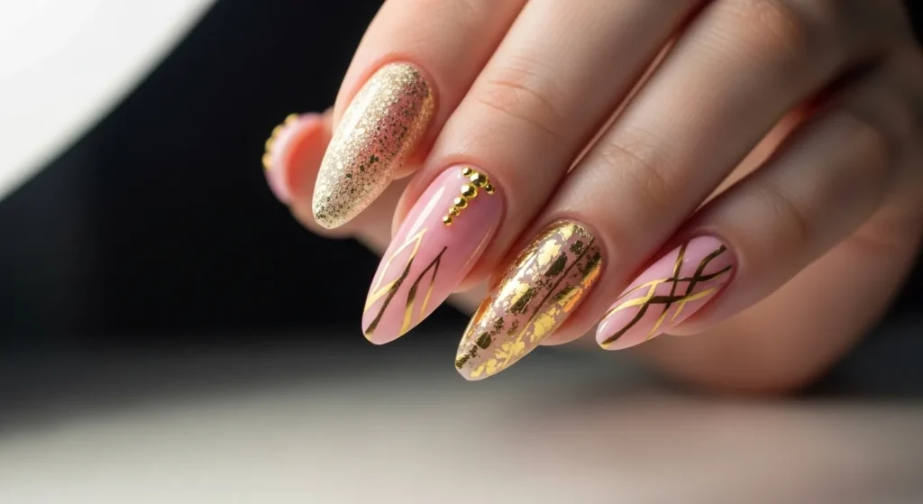 Pink and Gold Combo Nails