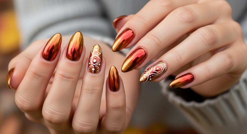 Pumpkin Spice Chrome Nails