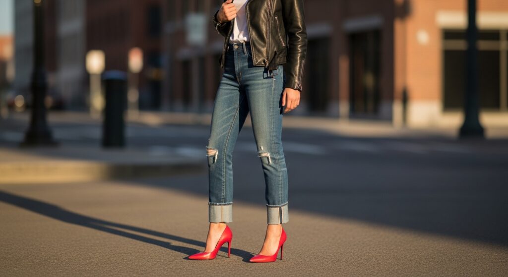 Red Heels with Jeans 