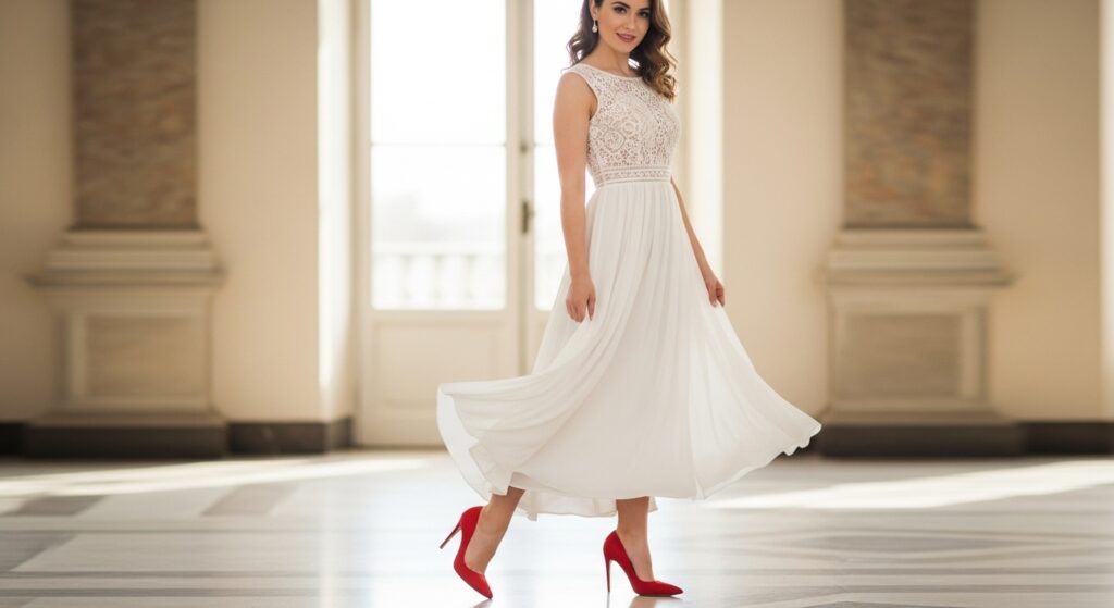 Red Heels with White Dresses
