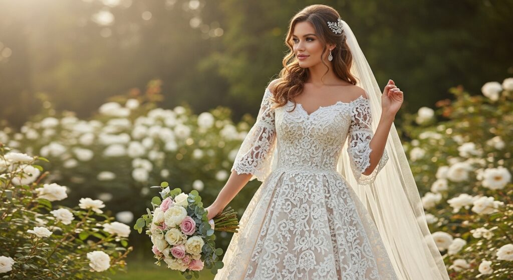 Romantic Lace Drop Waist Wedding Dress