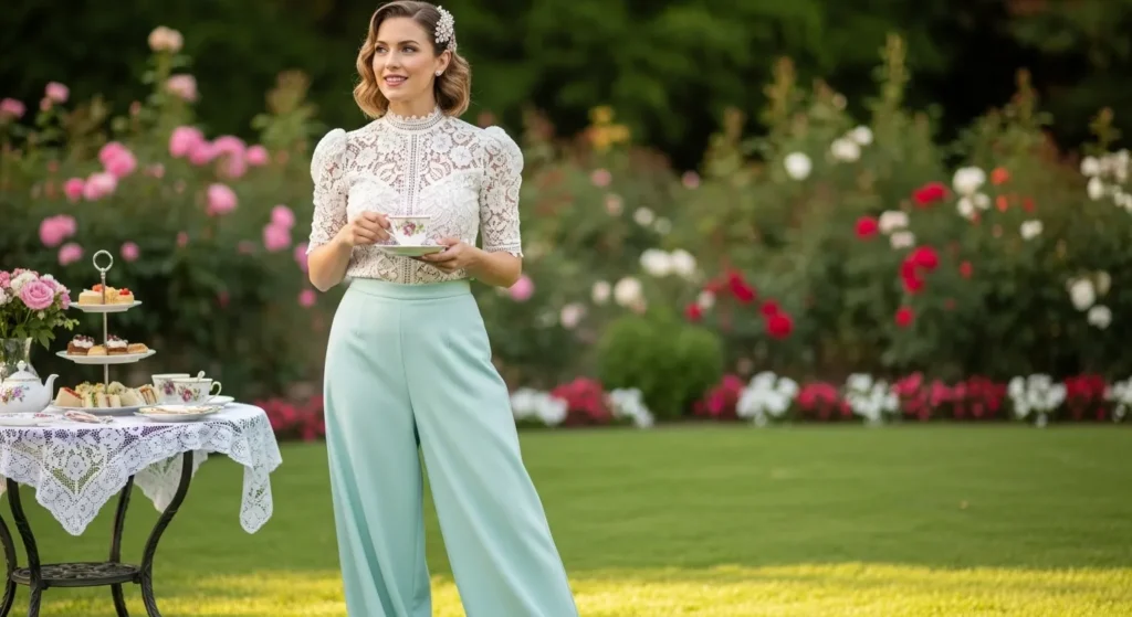 Tea Party Outfit with Wide-Leg Pants