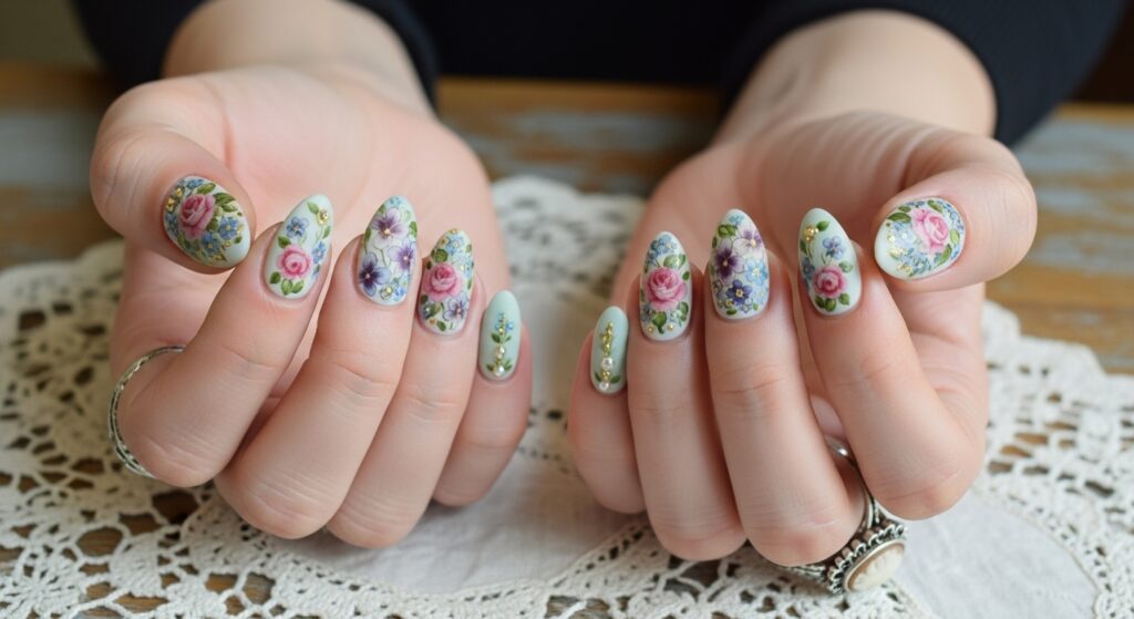 Vintage Floral Nails