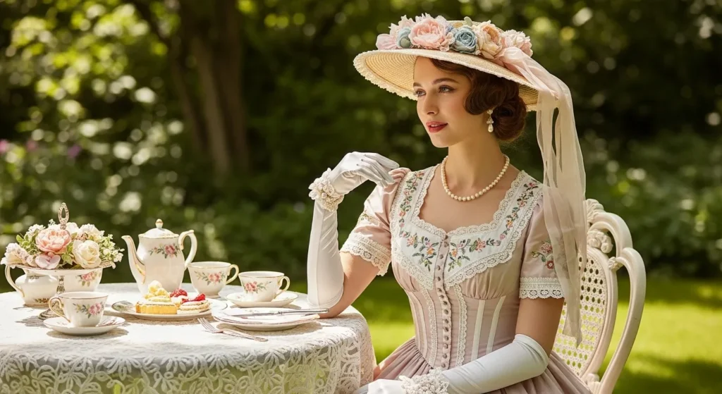 Vintage Tea Party Outfit with Gloves