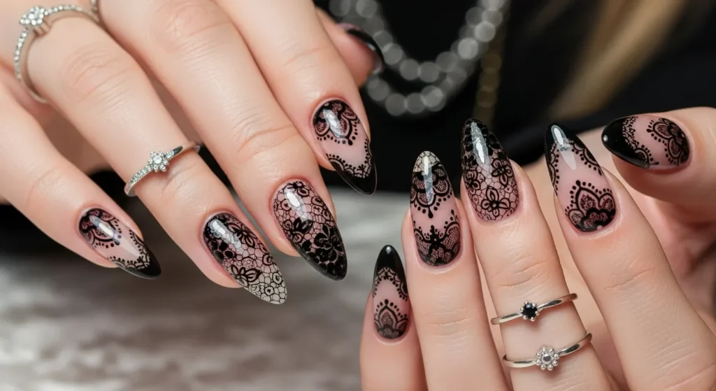 Black Lace-Inspired Nails