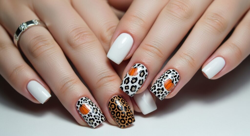 White Animal Print Nails