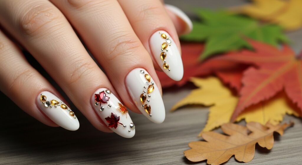 White Nails with Jewel Accents