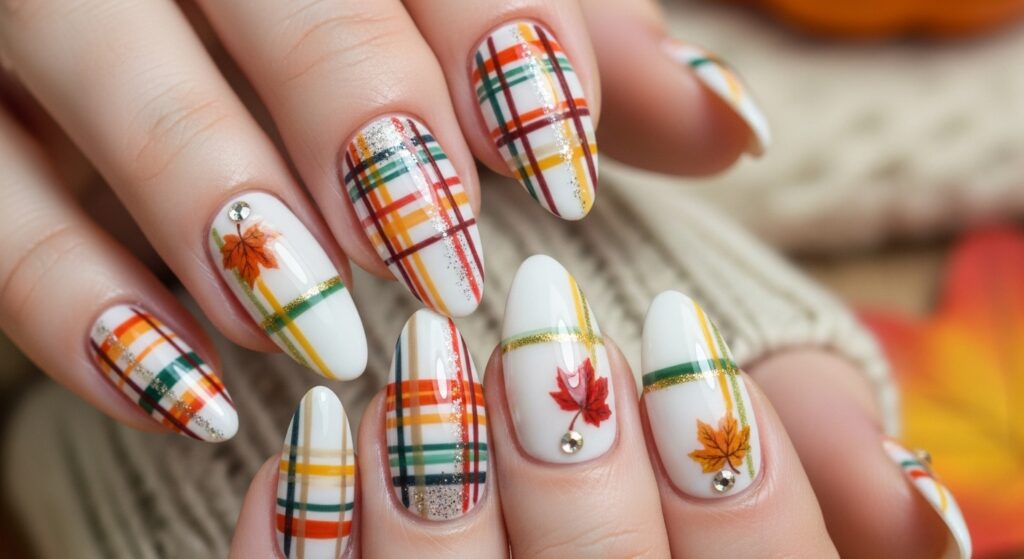 White Plaid Nails