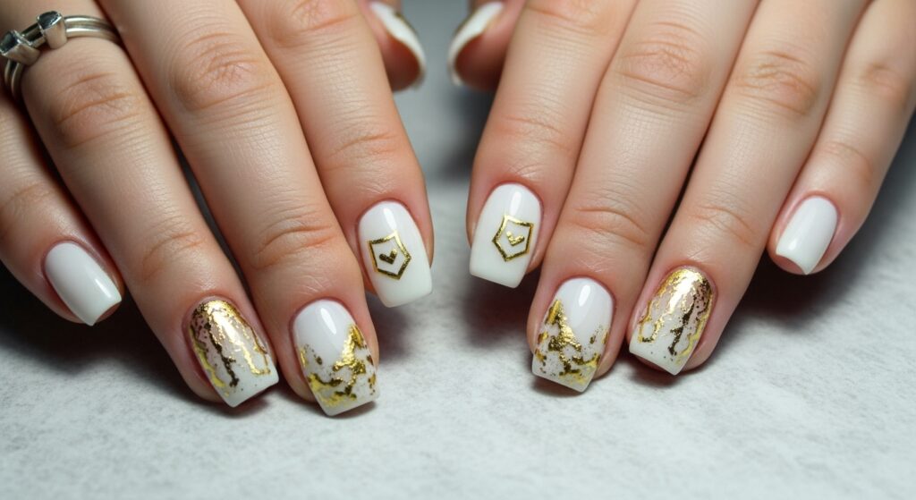 White and Gold Nails