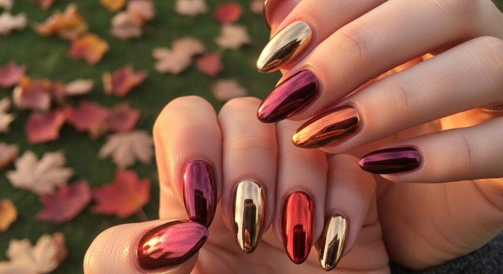 chrome fall nails in autumn
