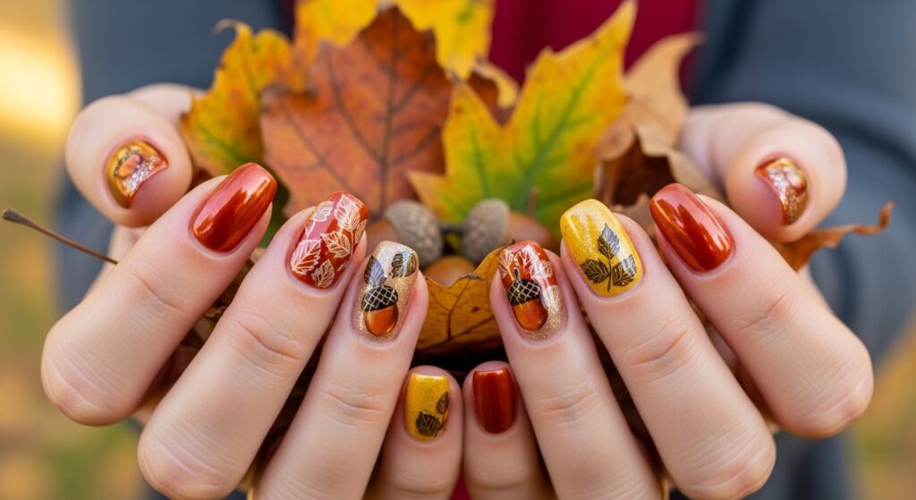 chrome fall nails in autumn