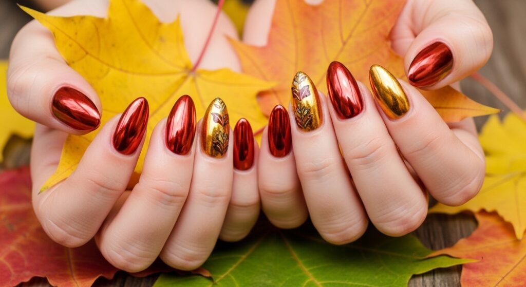 chrome fall nails in autumn