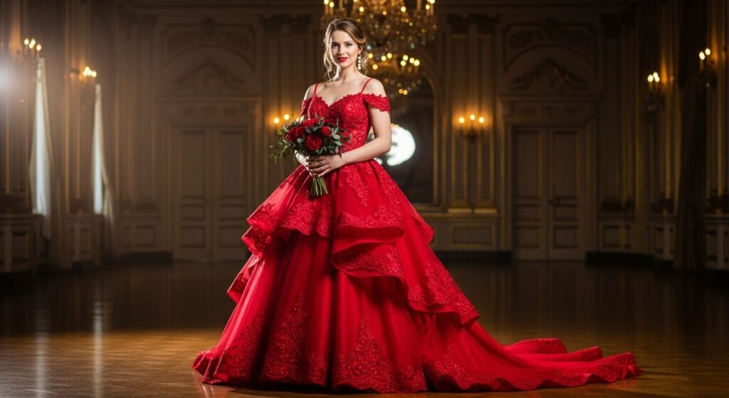 unique red wedding dress