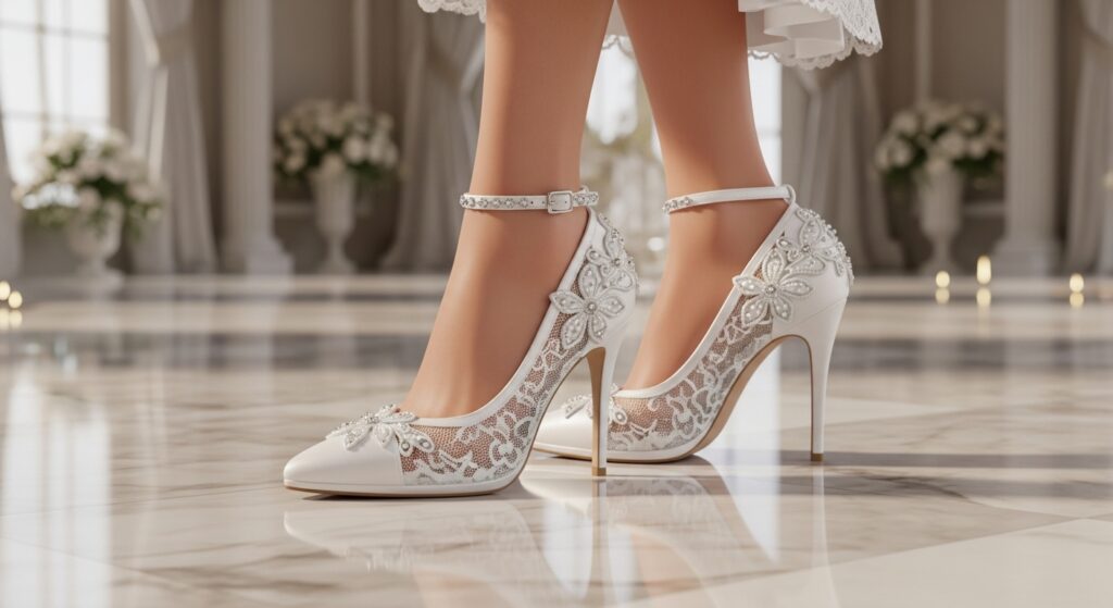 white bridal heels
