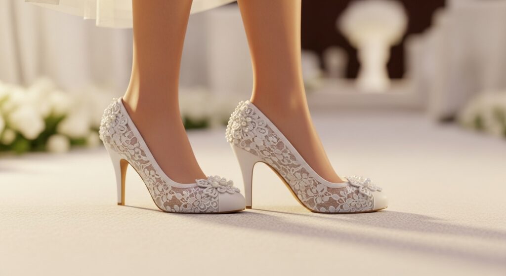 white bridal heels 