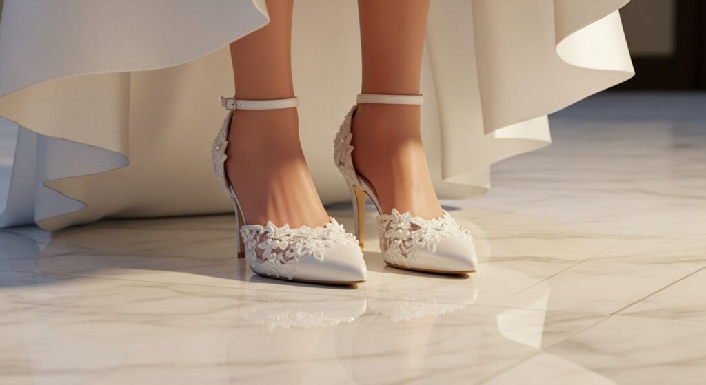 white bridal heels 