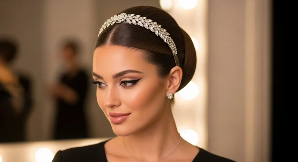 The Sleek Updo with a Rhinestone Band