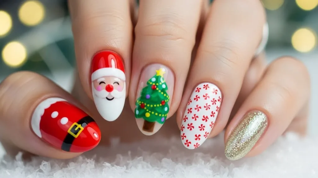 Cute Santa-Inspired Nails