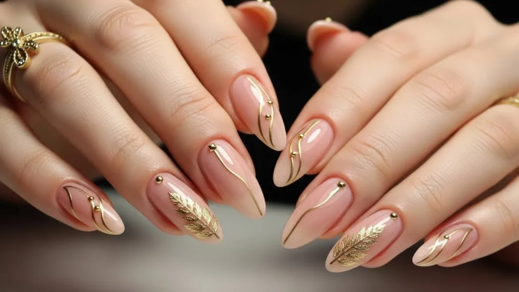 Elegant Gold Accent Nails