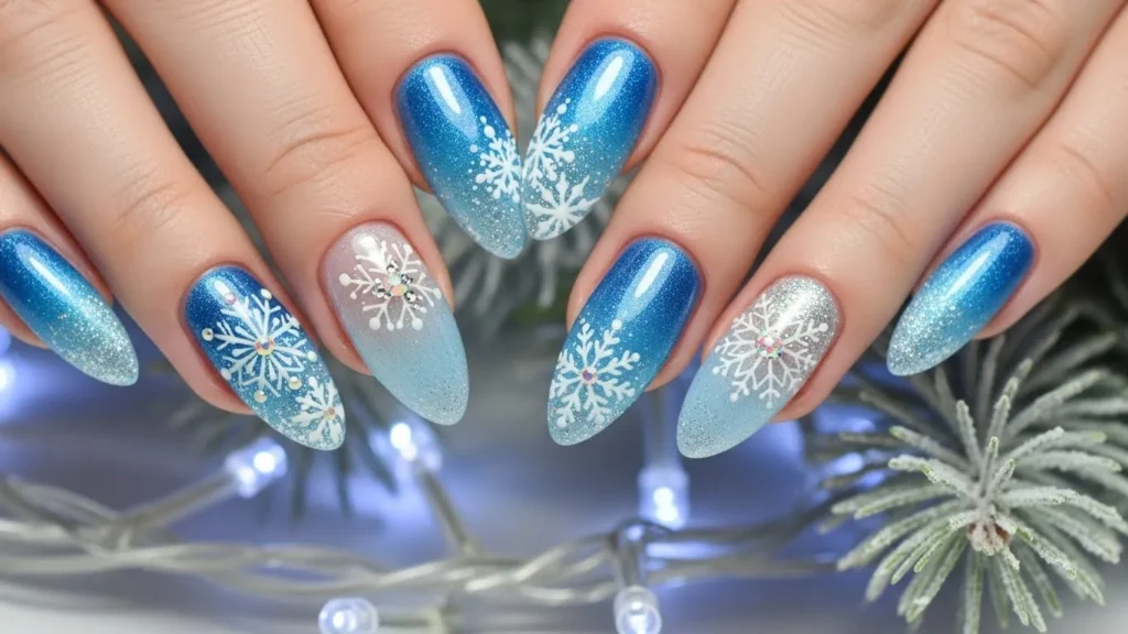 Icy Blue Christmas Nails